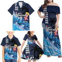 Hawaiian Honu Honi Ihu Family Matching Off Shoulder Maxi Dress and Hawaiian Shirt With Plumeria and Kakau Art Pattern LT03 - Polynesian Pride