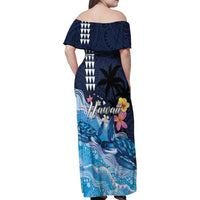 Hawaiian Honu Honi Ihu Family Matching Off Shoulder Maxi Dress and Hawaiian Shirt With Plumeria and Kakau Art Pattern LT03 - Polynesian Pride