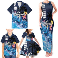 Hawaiian Honu Honi Ihu Family Matching Tank Maxi Dress and Hawaiian Shirt With Plumeria and Kakau Art Pattern