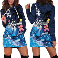 Hawaiian Honu Honi Ihu Hoodie Dress With Plumeria and Kakau Art Pattern LT03 - Polynesian Pride