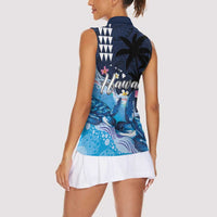 Hawaiian Honu Honi Ihu Women Sleeveless Polo Shirt With Plumeria and Kakau Art Pattern LT03 - Polynesian Pride