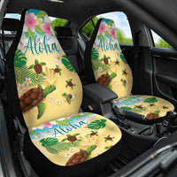 Aloha Turtle Family on The Beach Car Seat Cover with Hawaiian Colorful Plumeria LT03 One Size Beige - Polynesian Pride
