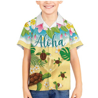 Aloha Turtle Family on The Beach Family Matching Mermaid Dress and Hawaiian Shirt with Hawaiian Colorful Plumeria LT03 Son's Shirt Beige - Polynesian Pride