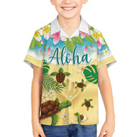 Aloha Turtle Family on The Beach Family Matching Summer Maxi Dress and Hawaiian Shirt with Hawaiian Colorful Plumeria LT03 Son's Shirt Beige - Polynesian Pride