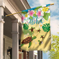 Aloha Turtle Family on The Beach Garden Flag with Hawaiian Colorful Plumeria LT03 House Flag Beige - Polynesian Pride