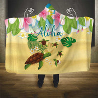 Aloha Turtle Family on The Beach Hooded Blanket with Hawaiian Colorful Plumeria LT03 - Polynesian Pride
