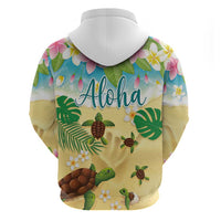 Aloha Turtle Family on The Beach Hoodie with Hawaiian Colorful Plumeria LT03 - Polynesian Pride
