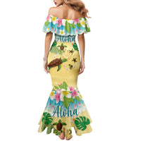 Aloha Turtle Family on The Beach Mermaid Dress with Hawaiian Colorful Plumeria LT03 - Polynesian Pride