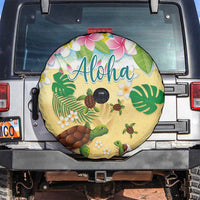 Aloha Turtle Family on The Beach Spare Tire Cover with Hawaiian Colorful Plumeria LT03 Beige - Polynesian Pride