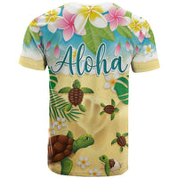 Aloha Turtle Family on The Beach T Shirt with Hawaiian Colorful Plumeria LT03 - Polynesian Pride