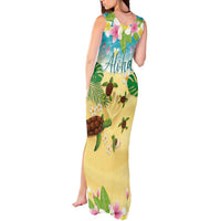 Aloha Turtle Family on The Beach Tank Maxi Dress with Hawaiian Colorful Plumeria LT03 - Polynesian Pride