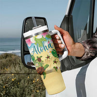 Hawaii Aloha Turtle Family on The Beach with Colorful Tropical Flowers Tumbler With Handle LT03 - Polynesian Pride