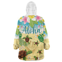 Aloha Turtle Family on The Beach Wearable Blanket Hoodie with Hawaiian Colorful Plumeria LT03 - Polynesian Pride