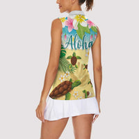Aloha Turtle Family on The Beach Women Sleeveless Polo Shirt with Hawaiian Colorful Plumeria LT03 - Polynesian Pride