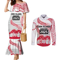 Cook Islands Marathon 2025-Pursuit in Paradise Couples Matching Mermaid Dress and Long Sleeve Button Shirt Red Color LT03 Red - Polynesian Pride