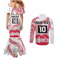 Cook Islands Marathon 2025-Pursuit in Paradise Couples Matching Mermaid Dress and Long Sleeve Button Shirt Red Color LT03 - Polynesian Pride
