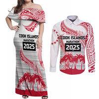 Cook Islands Marathon 2025-Pursuit in Paradise Couples Matching Off Shoulder Maxi Dress and Long Sleeve Button Shirt Red Color LT03 Red - Polynesian Pride