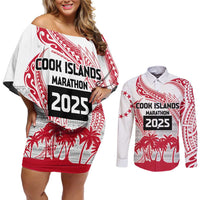 Cook Islands Marathon 2025-Pursuit in Paradise Couples Matching Off Shoulder Short Dress and Long Sleeve Button Shirt Red Color LT03 Red - Polynesian Pride