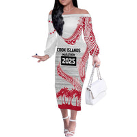 Cook Islands Marathon 2025-Pursuit in Paradise Family Matching Off The Shoulder Long Sleeve Dress and Hawaiian Shirt Red Color LT03 Mom's Dress Red - Polynesian Pride