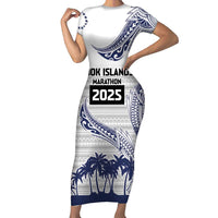 Cook Islands Marathon 2025-Pursuit in Paradise Family Matching Short Sleeve Bodycon Dress and Hawaiian Shirt Blue Color LT03 Mom's Dress Blue - Polynesian Pride