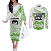 Cook Islands Marathon 2025-Pursuit in Paradise Couples Matching Off The Shoulder Long Sleeve Dress and Long Sleeve Button Shirt Green Color LT03 Green - Polynesian Pride