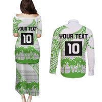 Cook Islands Marathon 2025-Pursuit in Paradise Couples Matching Puletasi and Long Sleeve Button Shirt Green Color LT03 - Polynesian Pride