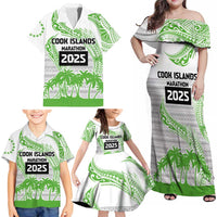 Cook Islands Marathon 2025-Pursuit in Paradise Family Matching Off Shoulder Maxi Dress and Hawaiian Shirt Green Color LT03 - Polynesian Pride