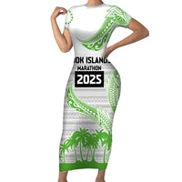 Cook Islands Marathon 2025-Pursuit in Paradise Family Matching Short Sleeve Bodycon Dress and Hawaiian Shirt Green Color LT03 Mom's Dress Green - Polynesian Pride