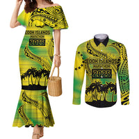 Cook Islands Marathon 2025-Pursuit in Paradise Couples Matching Mermaid Dress and Long Sleeve Button Shirt Special Edition LT03 Yellow-Green - Polynesian Pride