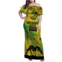 Cook Islands Marathon 2025-Pursuit in Paradise Family Matching Off Shoulder Maxi Dress and Hawaiian Shirt Special Edition LT03 Mom's Dress Yellow-Green - Polynesian Pride
