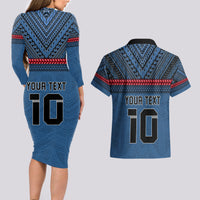 Custom Toa Samoa Rugby Couples Matching Long Sleeve Bodycon Dress and Hawaiian Shirt Samoan Warrior Ula Fala Tribal Pattern LT03 - Polynesian Pride