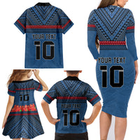 Custom Toa Samoa Rugby Family Matching Long Sleeve Bodycon Dress and Hawaiian Shirt Samoan Warrior Ula Fala Tribal Pattern LT03 - Polynesian Pride