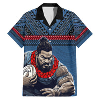 Custom Toa Samoa Rugby Family Matching Mermaid Dress and Hawaiian Shirt Samoan Warrior Ula Fala Tribal Pattern LT03 Dad's Shirt - Short Sleeve Blue - Polynesian Pride