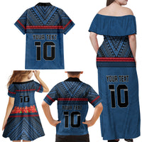 Custom Toa Samoa Rugby Family Matching Off Shoulder Maxi Dress and Hawaiian Shirt Samoan Warrior Ula Fala Tribal Pattern LT03 - Polynesian Pride