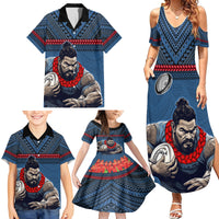 Custom Toa Samoa Rugby Family Matching Summer Maxi Dress and Hawaiian Shirt Samoan Warrior Ula Fala Tribal Pattern LT03 - Polynesian Pride