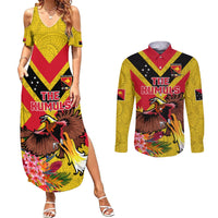 Custom Papua New Guinea Rugby Couples Matching Summer Maxi Dress and Long Sleeve Button Shirt Bird of Paradise and Hibiscus Polynesian Pattern Yellow Color LT03 Yellow - Polynesian Pride