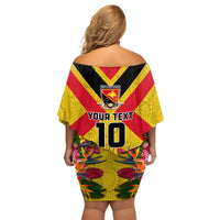 Custom Papua New Guinea Rugby Family Matching Off Shoulder Short Dress and Hawaiian Shirt Bird of Paradise and Hibiscus Polynesian Pattern Yellow Color LT03 - Polynesian Pride