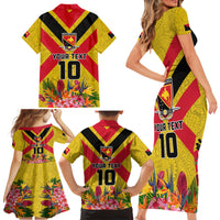 Custom Papua New Guinea Rugby Family Matching Short Sleeve Bodycon Dress and Hawaiian Shirt Bird of Paradise and Hibiscus Polynesian Pattern Yellow Color LT03 - Polynesian Pride