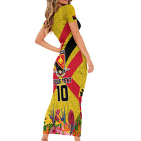 Custom Papua New Guinea Rugby Family Matching Short Sleeve Bodycon Dress and Hawaiian Shirt Bird of Paradise and Hibiscus Polynesian Pattern Yellow Color LT03 - Polynesian Pride