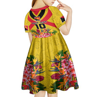 Custom Papua New Guinea Rugby Kid Short Sleeve Dress Bird of Paradise and Hibiscus Polynesian Pattern Yellow Color LT03 - Polynesian Pride
