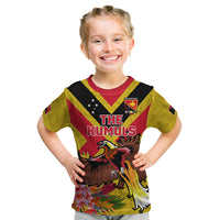 Custom Papua New Guinea Rugby Kid T Shirt Bird of Paradise and Hibiscus Polynesian Pattern Yellow Color LT03 Yellow - Polynesian Pride