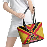 Custom Papua New Guinea Rugby Leather Tote Bag Bird of Paradise and Hibiscus Polynesian Pattern Yellow Color LT03 - Polynesian Pride