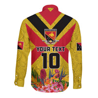 Custom Papua New Guinea Rugby Long Sleeve Button Shirt Bird of Paradise and Hibiscus Polynesian Pattern Yellow Color LT03 - Polynesian Pride