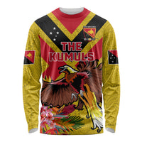 Custom Papua New Guinea Rugby Long Sleeve Shirt Bird of Paradise and Hibiscus Polynesian Pattern Yellow Color LT03 Unisex Yellow - Polynesian Pride