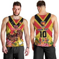 Custom Papua New Guinea Rugby Men Tank Top Bird of Paradise and Hibiscus Polynesian Pattern Yellow Color LT03 - Polynesian Pride