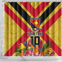 Custom Papua New Guinea Rugby Shower Curtain Bird of Paradise and Hibiscus Polynesian Pattern Yellow Color LT03 - Polynesian Pride