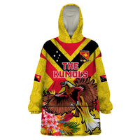Custom Papua New Guinea Rugby Wearable Blanket Hoodie Bird of Paradise and Hibiscus Polynesian Pattern Yellow Color LT03 One Size Yellow - Polynesian Pride