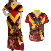Custom Papua New Guinea Rugby Couples Matching Off Shoulder Maxi Dress and Hawaiian Shirt Bird of Paradise and Hibiscus Polynesian Pattern Red Color LT03 Red - Polynesian Pride