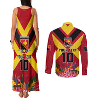Custom Papua New Guinea Rugby Couples Matching Tank Maxi Dress and Long Sleeve Button Shirt Bird of Paradise and Hibiscus Polynesian Pattern Red Color LT03 - Polynesian Pride