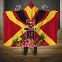 Custom Papua New Guinea Rugby Hooded Blanket Bird of Paradise and Hibiscus Polynesian Pattern Red Color LT03 One Size Red - Polynesian Pride